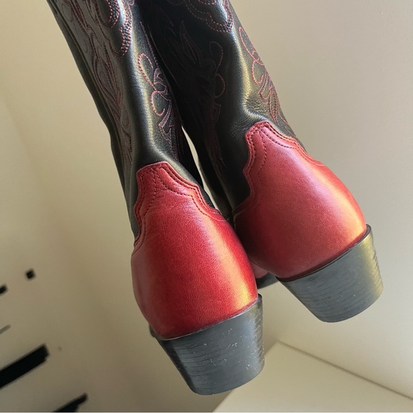 Ariat Heritage Rtoe Leather Western Red Black Cowboy Boots Rodeo Cowgirl 7 - Picture 7 of 11